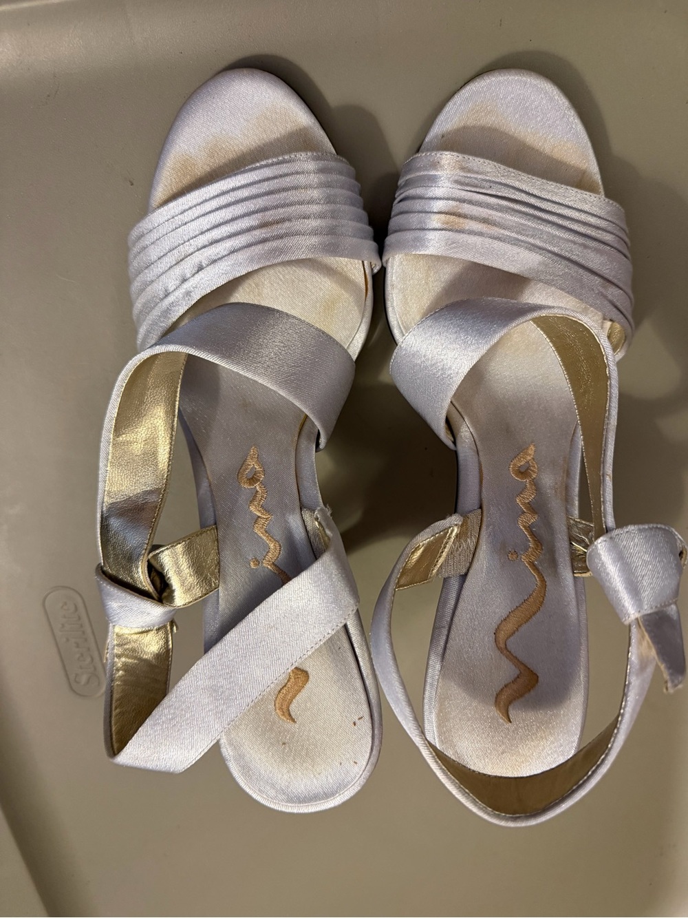 Nina White Satin Strappy Low Heel Sandals